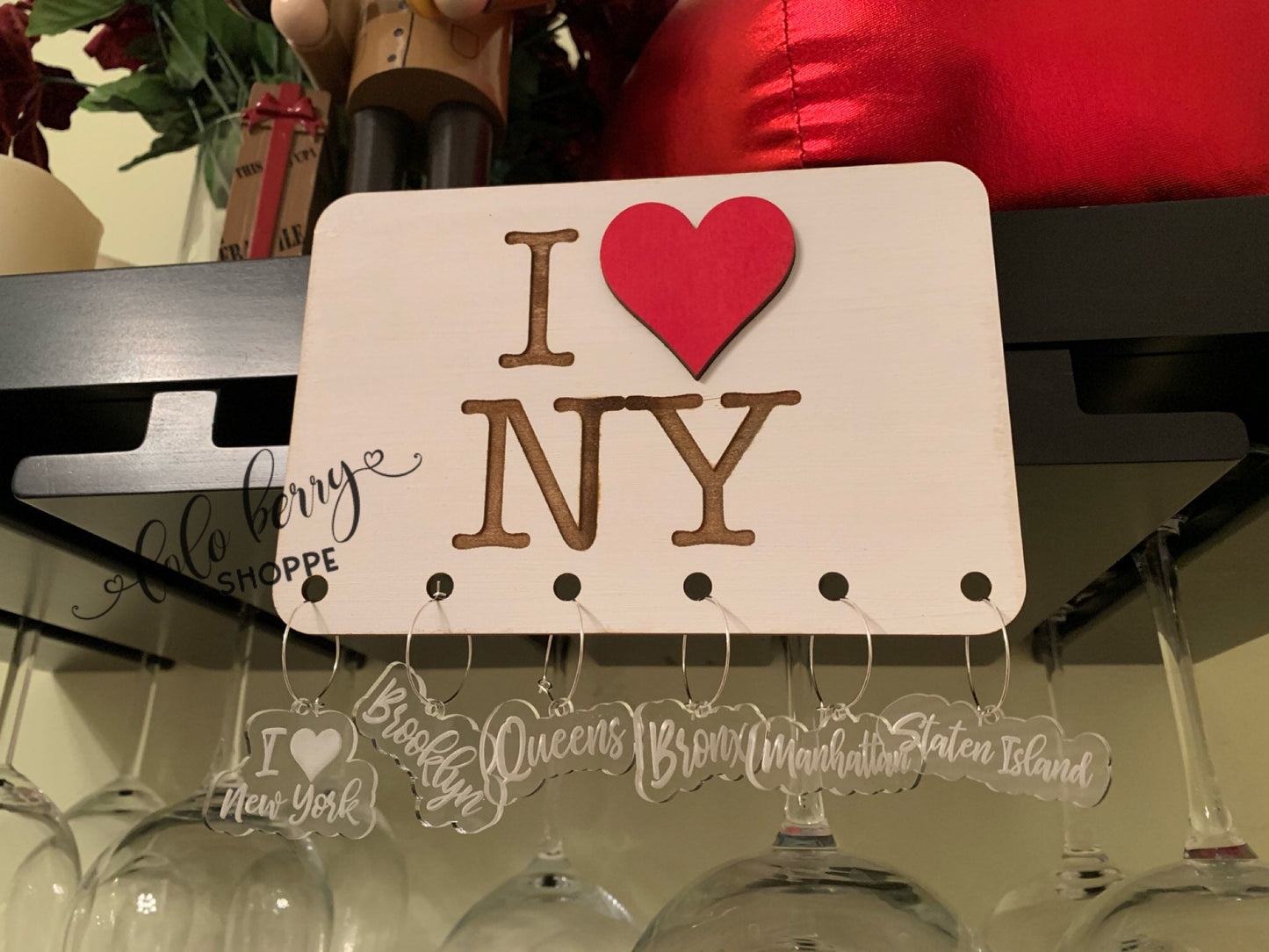 I love NYC, wine charms, wine tags, glass charms, personal gifts, gift box, New York City,