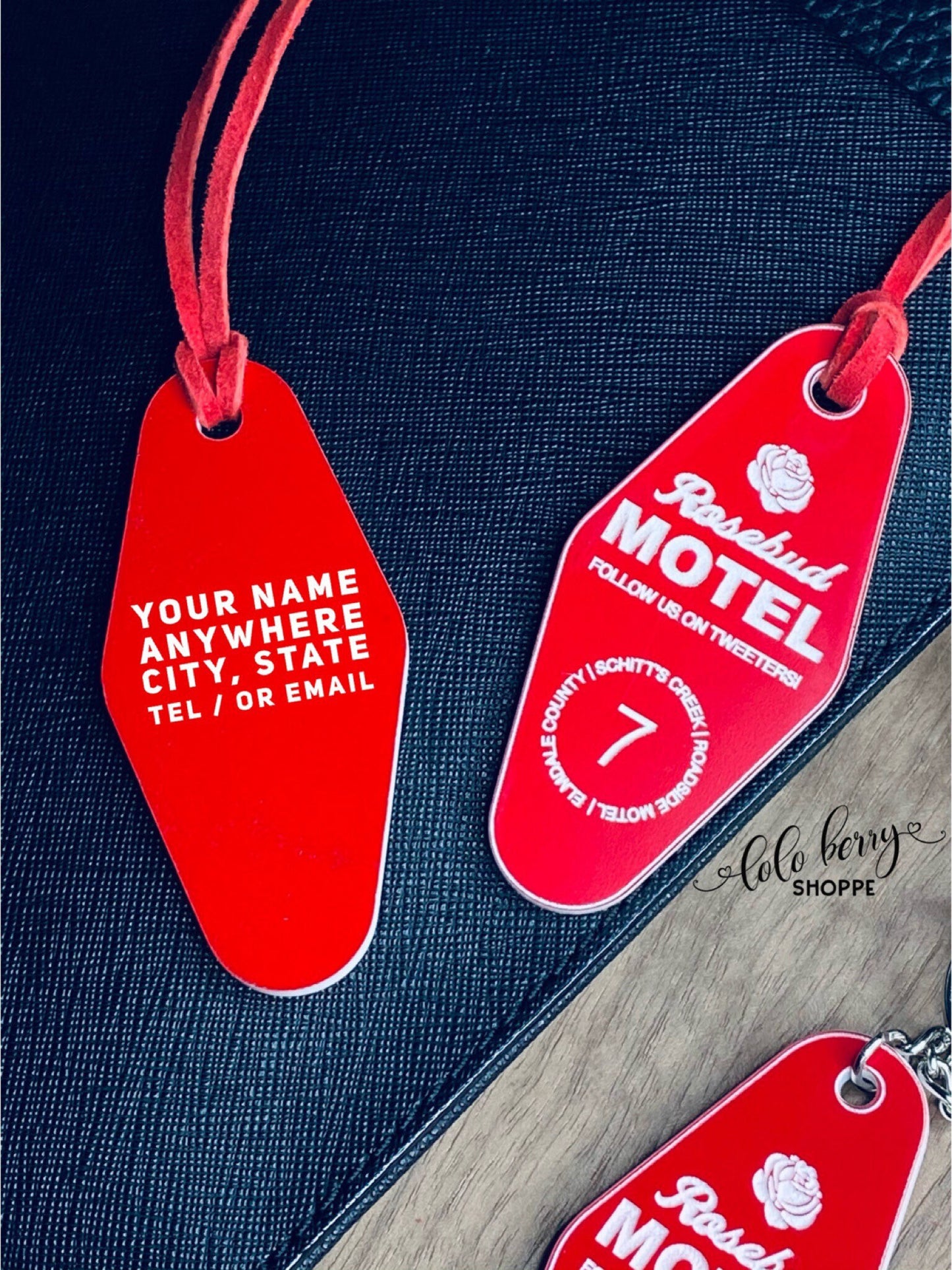 Rose Bud Motel Key Fob, Creek Motel Key Fob, Rose bud Motel Luggage Tag