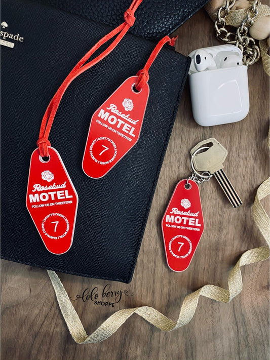 Rose Bud Motel Key Fob, Creek Motel Key Fob, Rose bud Motel Luggage Tag
