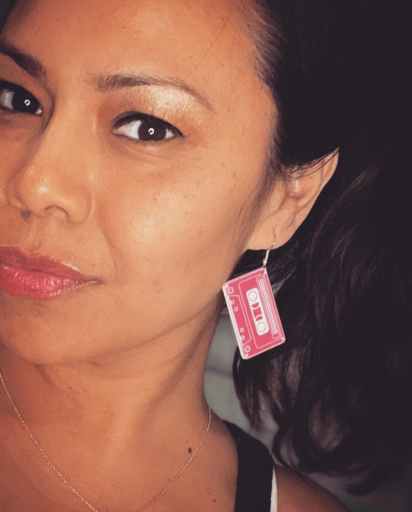 80s, 90s, retro, vintage, cassette tape earrings