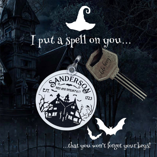 Sanderson bed and breakfast, keychain, witch sisters, Halloween, Hocus Pocus
