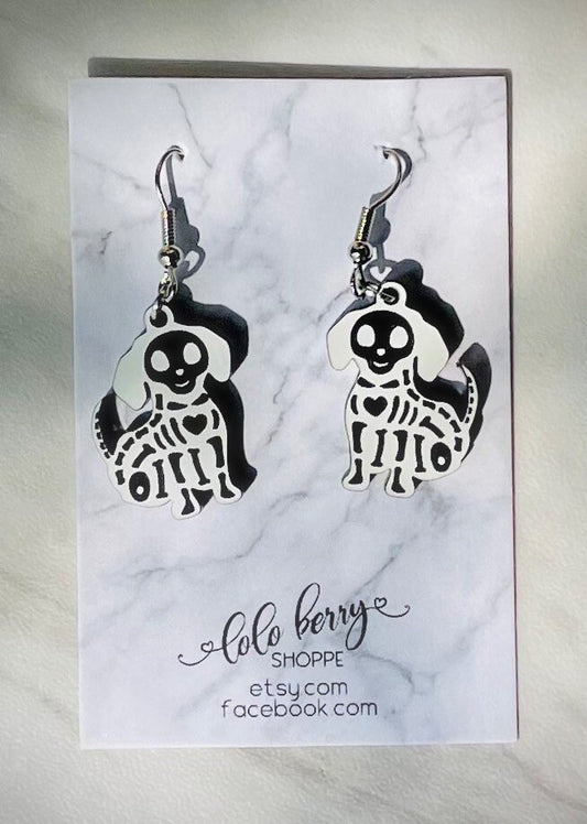 Spoopy Puppy Earrings, skeleton puppy, Halloween Dog earrings, Halloween Jewelry