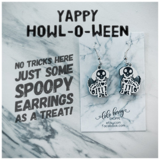 Spoopy Puppy Earrings, skeleton puppy, Halloween Dog earrings, Halloween Jewelry
