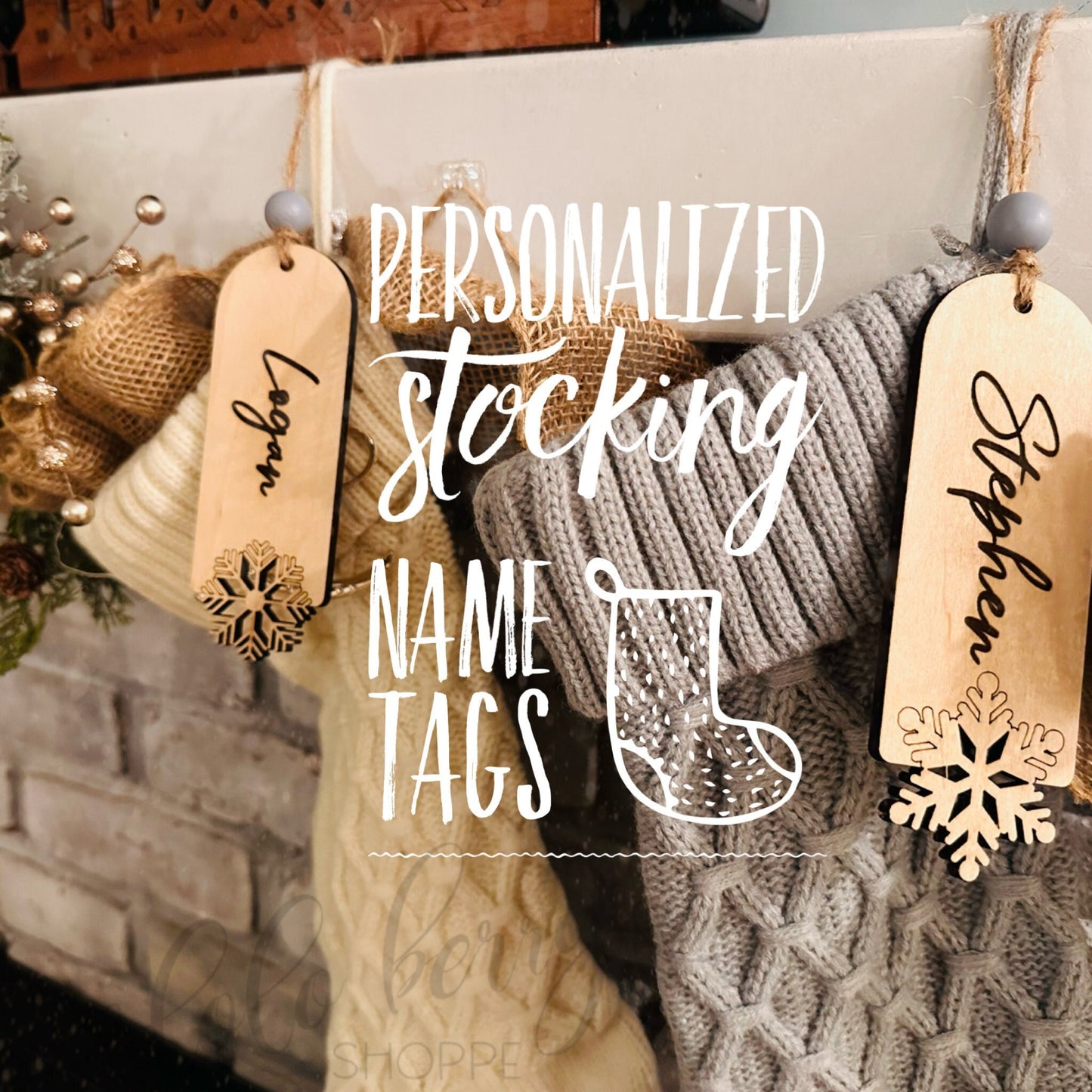 Christmas Stocking Name Tag, Holiday Tags, Kid's stocking Tags, Mantel Decor, Snowflake Name tags for Stockings